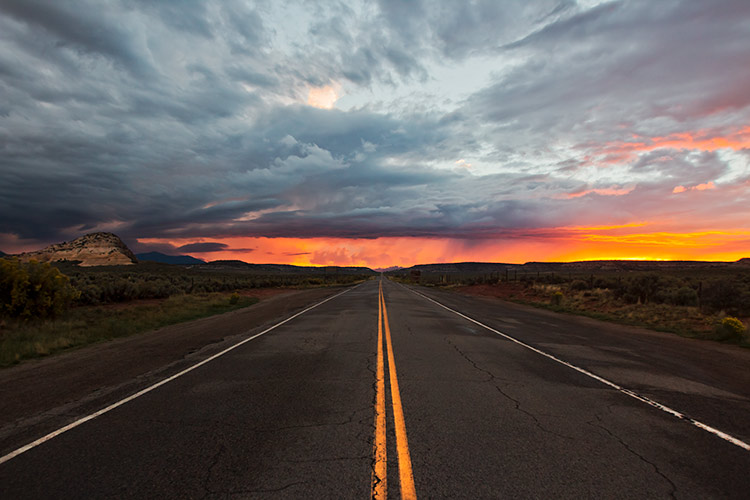 Vibrant Utah desert sunset and rainstorm